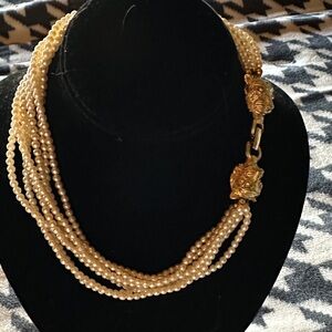 Elegant Gold Pearl Necklace with Gold leopard/lion clasp